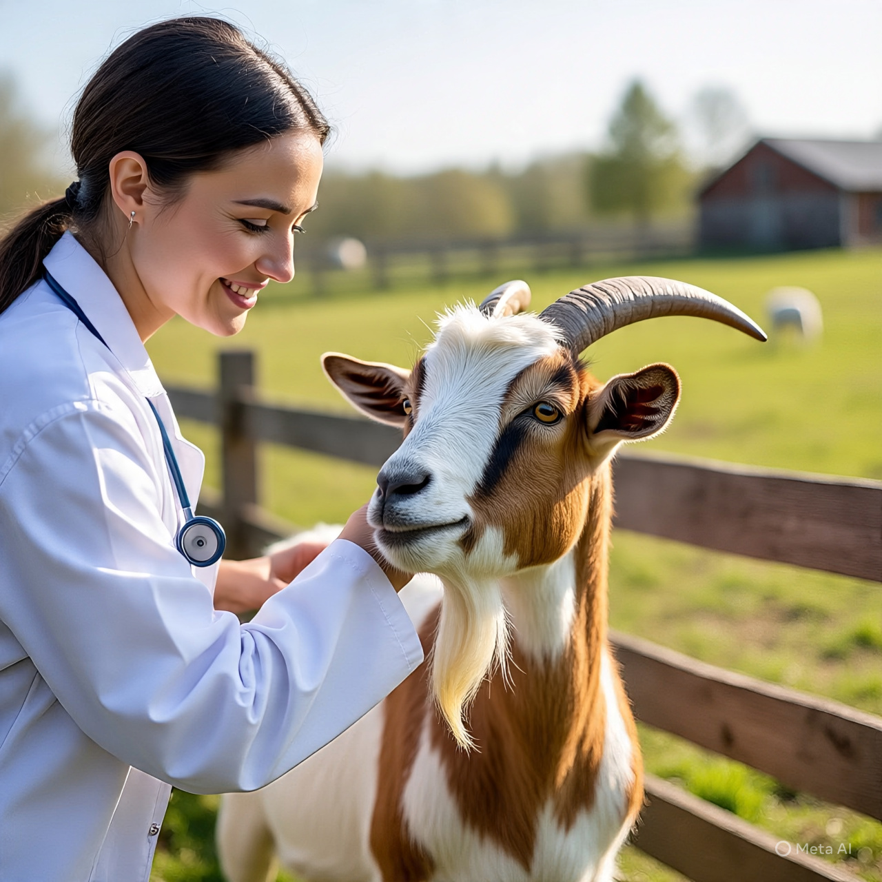 Healthy goat with veterinarian